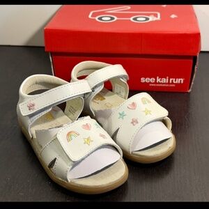See Kai Run Olivia III White Happy Sandals Little Kids/Toddlers EU 28/US 10.5